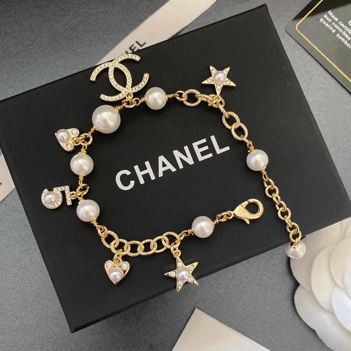 Chanel Star Heart Pearl Pendant Bracelet – Luxury Jewelry – product image 1