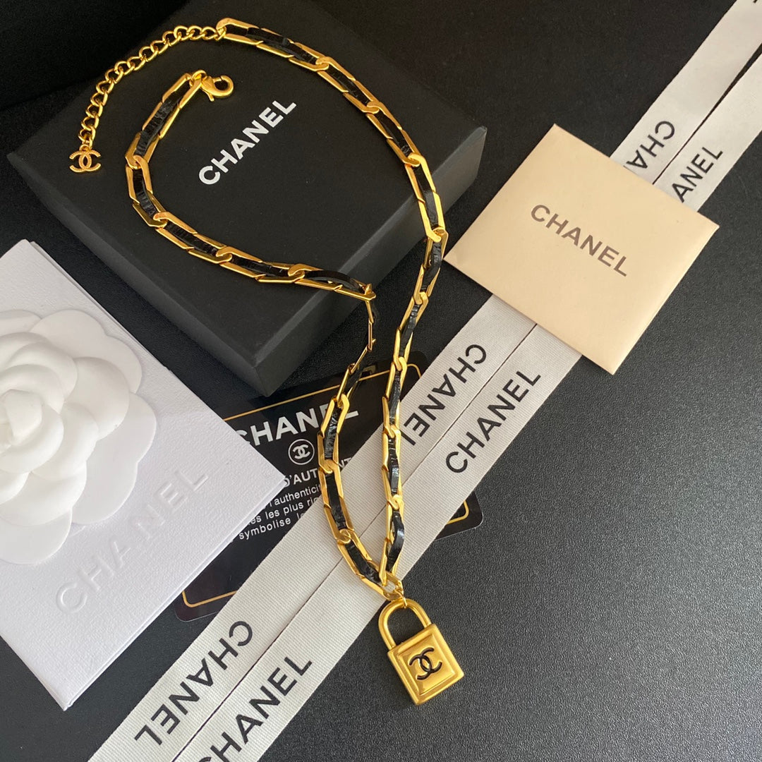 Chanel String Leather Lock Pendant Necklace – Luxury Designer Jewelry – product image 1