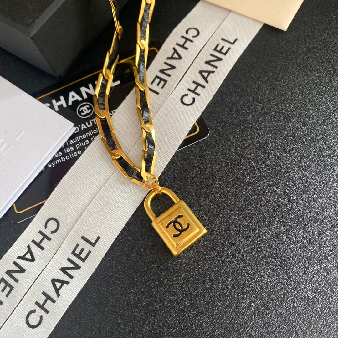 Chanel String Leather Lock Pendant Necklace – Luxury Designer Jewelry – product image 2