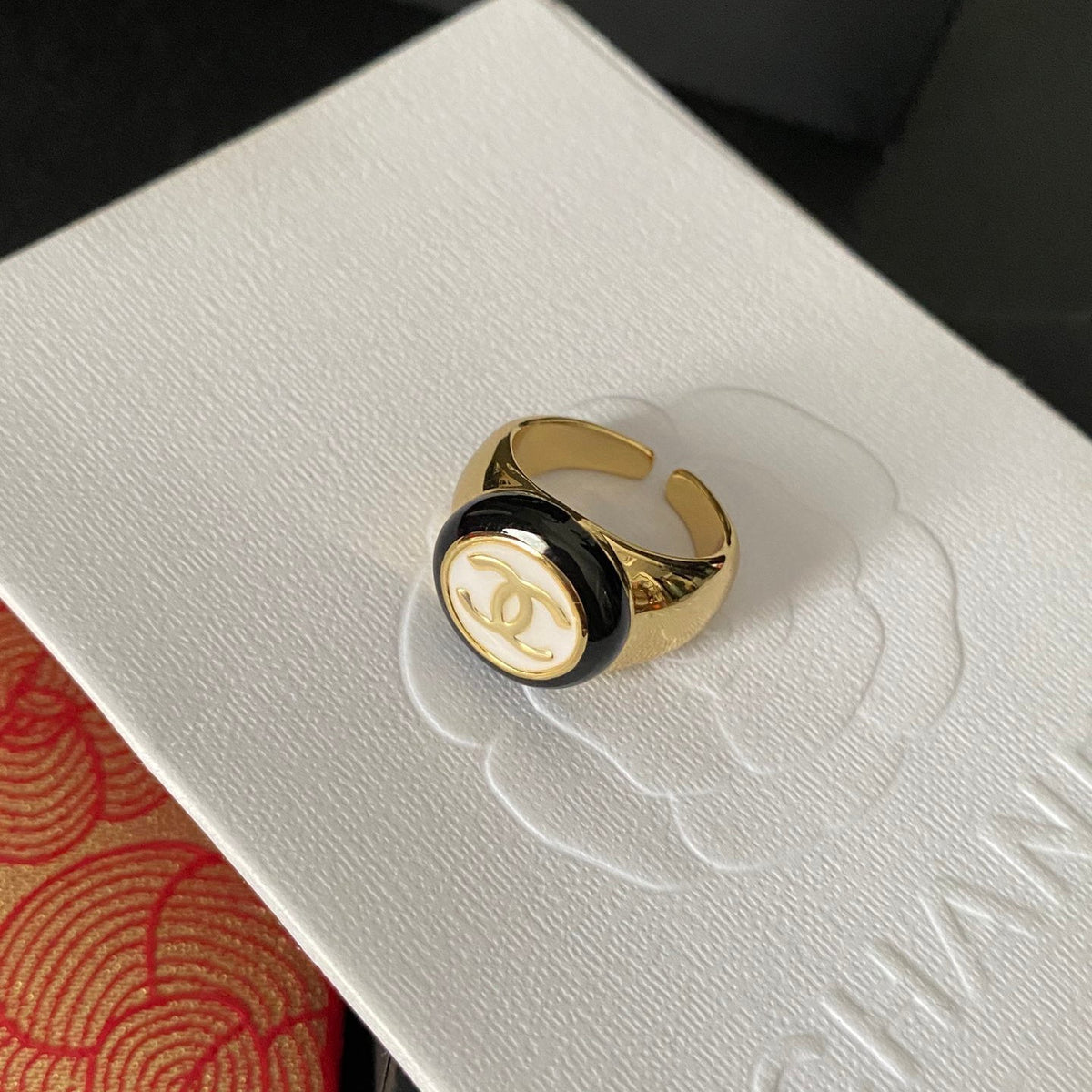 Chanel Vintage Round Logo Bronze Golden Open Ring – Luxury Designer Jewelry – product image 1