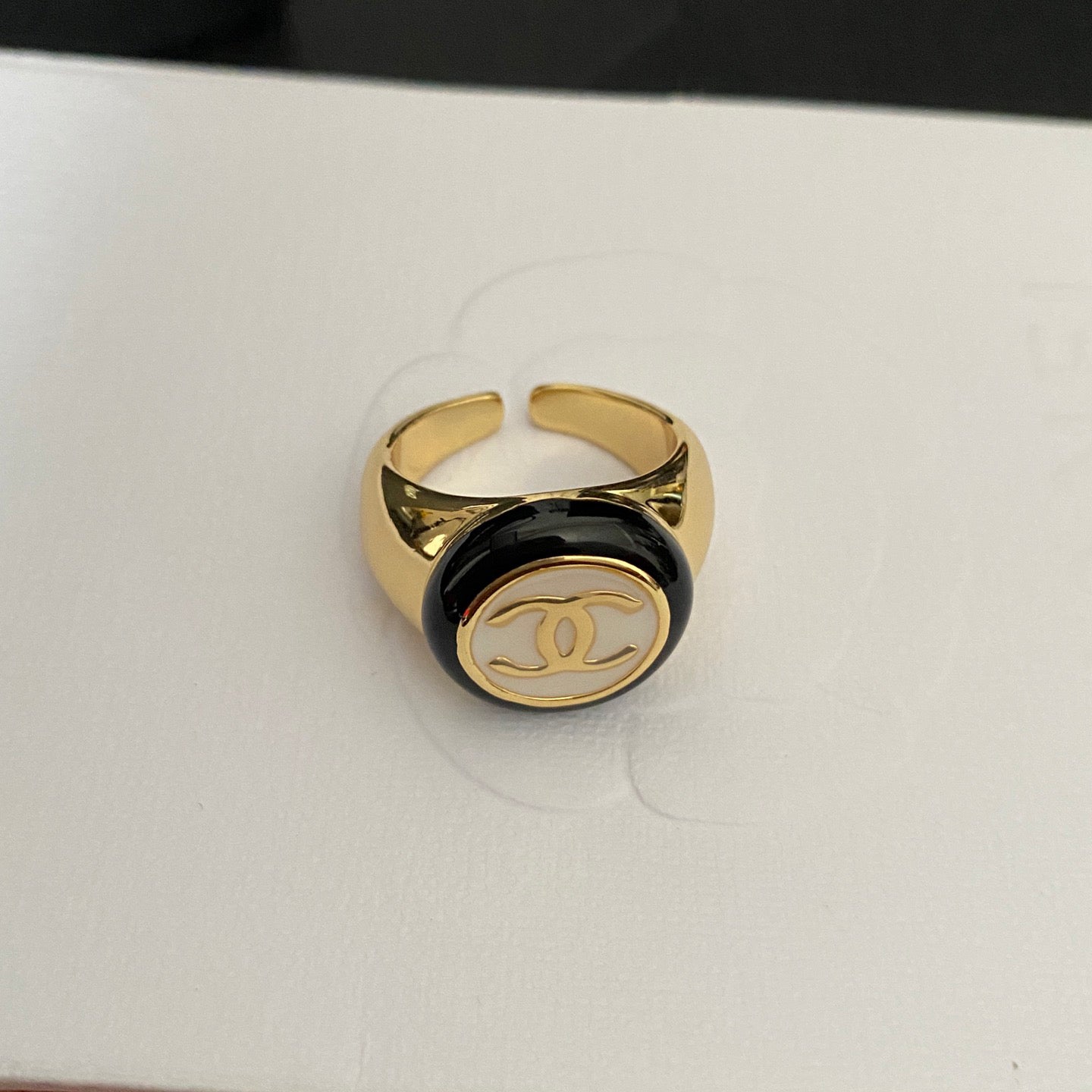 Chanel Vintage Round Logo Bronze Golden Open Ring – Luxury Designer Jewelry – product image 4
