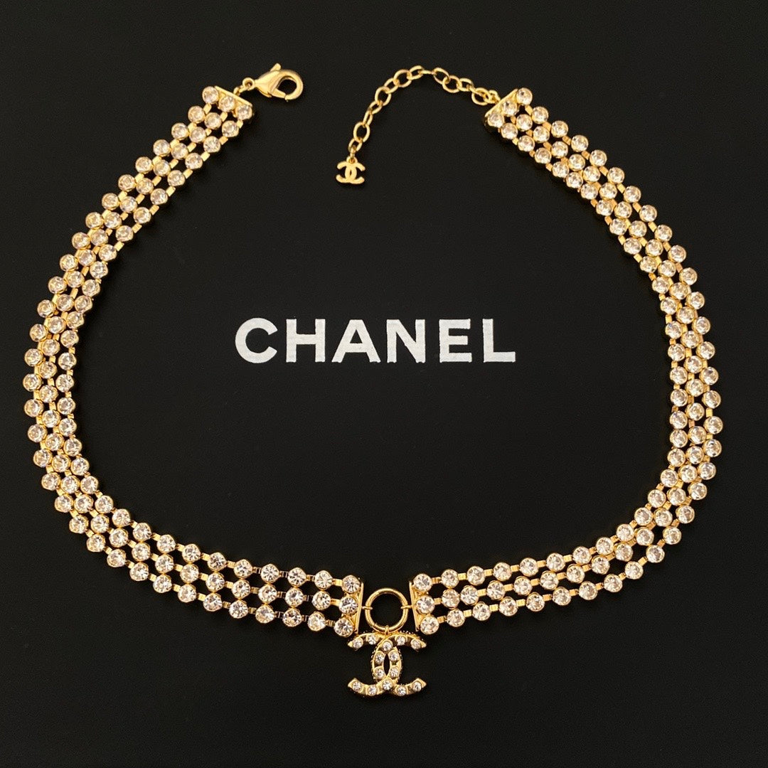 Chanel Yellow Gold Crystal Collar Necklace – Luxury Designer Jewelry – product image 1