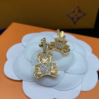 Full Diamond Bear Drop Earrings