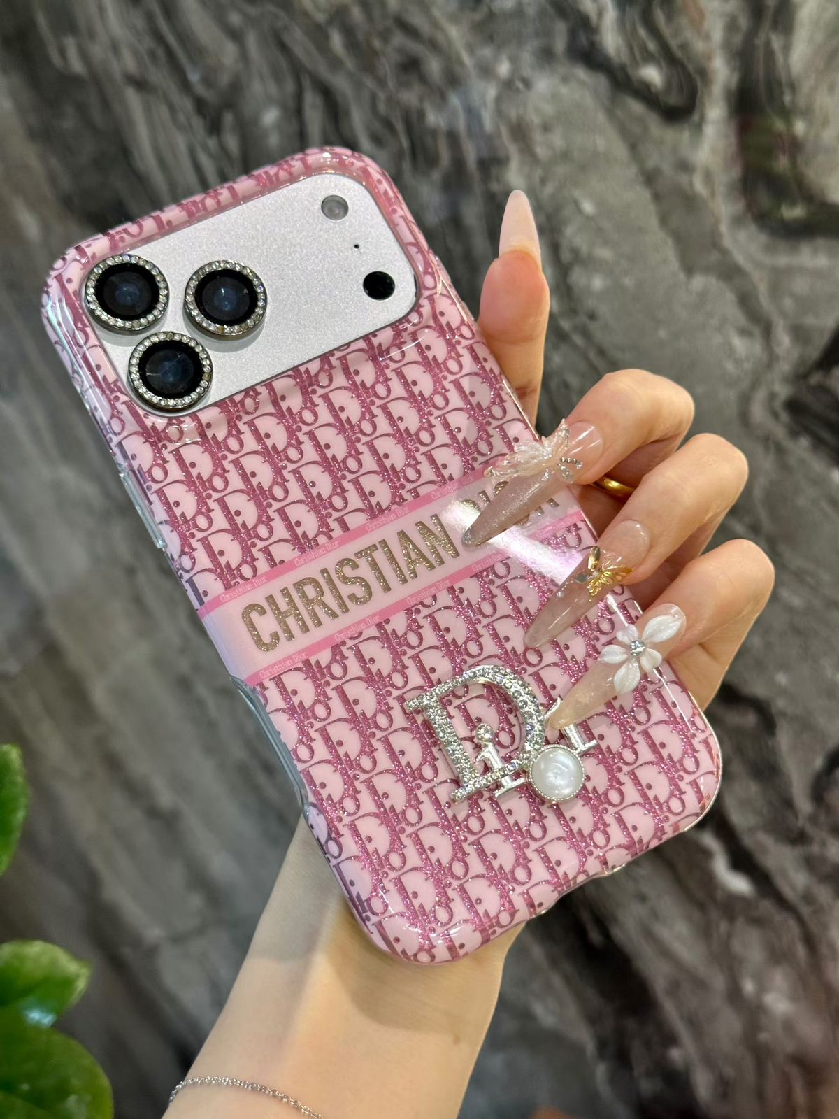 Dior Burgundy monogram case for iPhone 18 Pro Max – detail