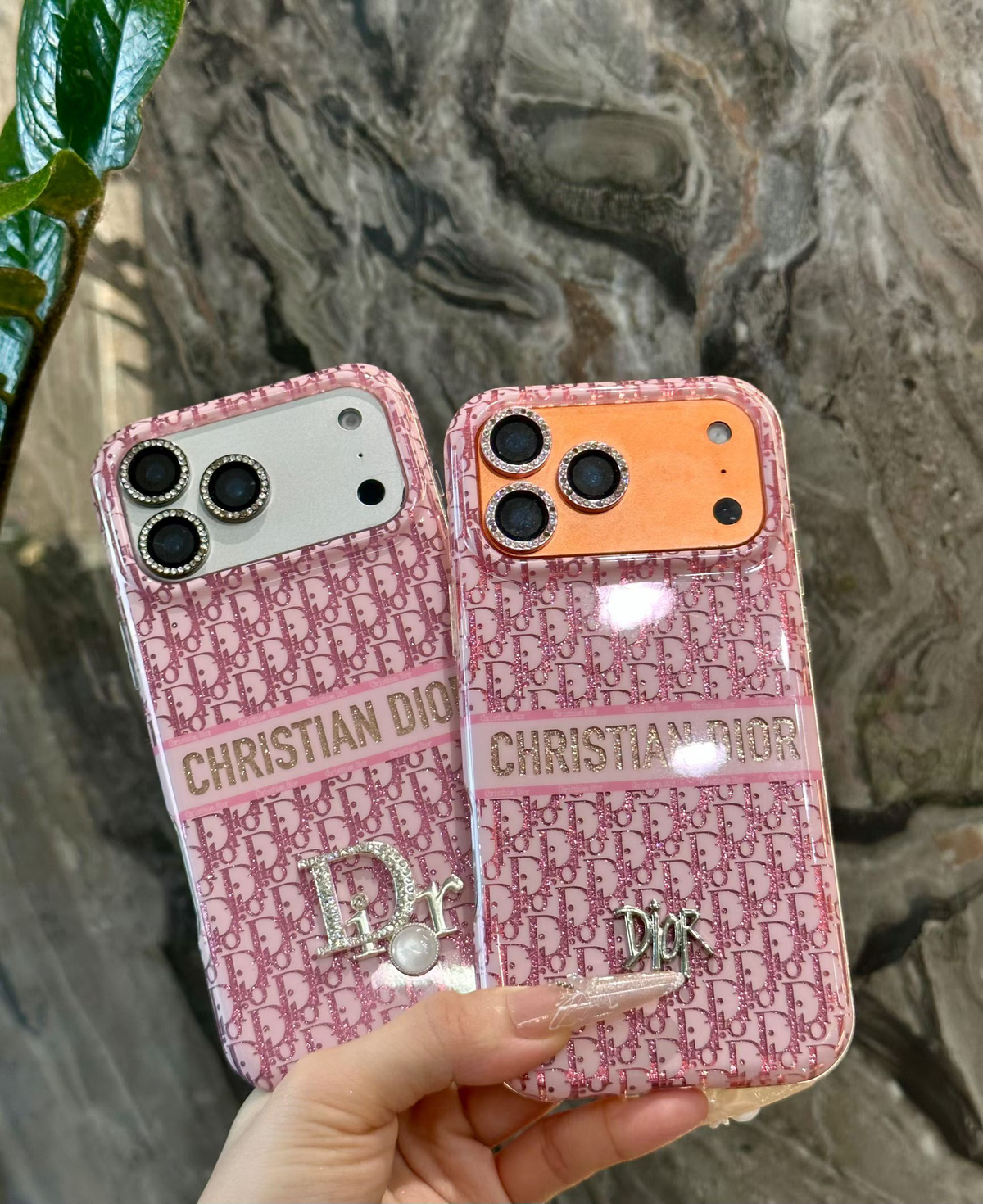 Dior Burgundy monogram case for iPhone 18 Pro Max – paired view