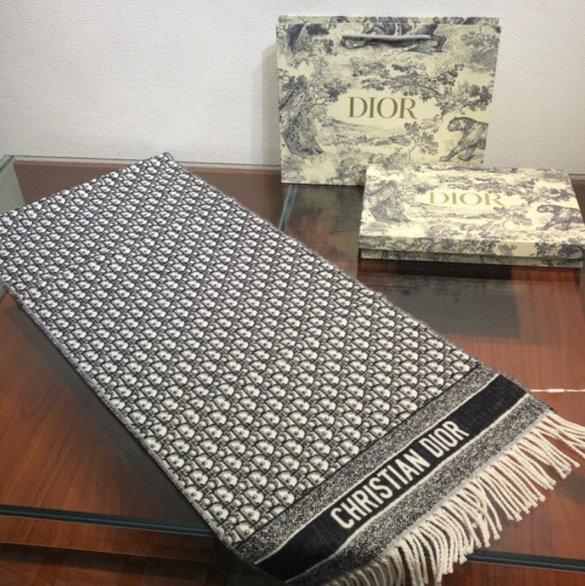 Dior Cashmere Monogram Jacquard Fringe Scarf for Women – product image 1