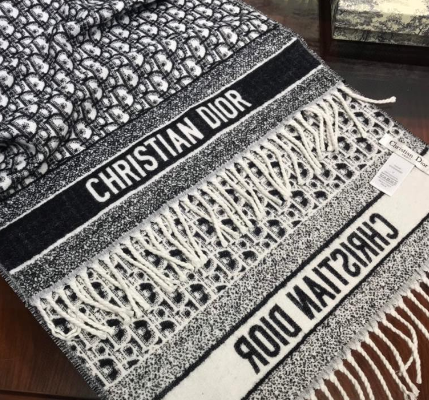 Dior Cashmere Monogram Jacquard Fringe Scarf for Women – product image 15