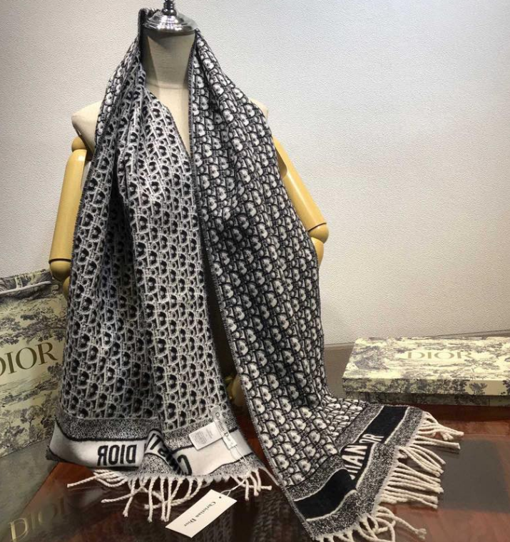 Dior Cashmere Monogram Jacquard Fringe Scarf for Women – product image 18