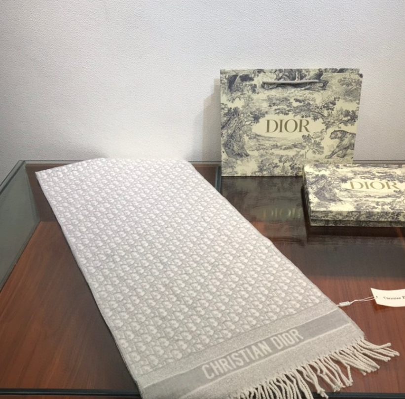 Dior Cashmere Monogram Jacquard Fringe Scarf for Women – product image 2