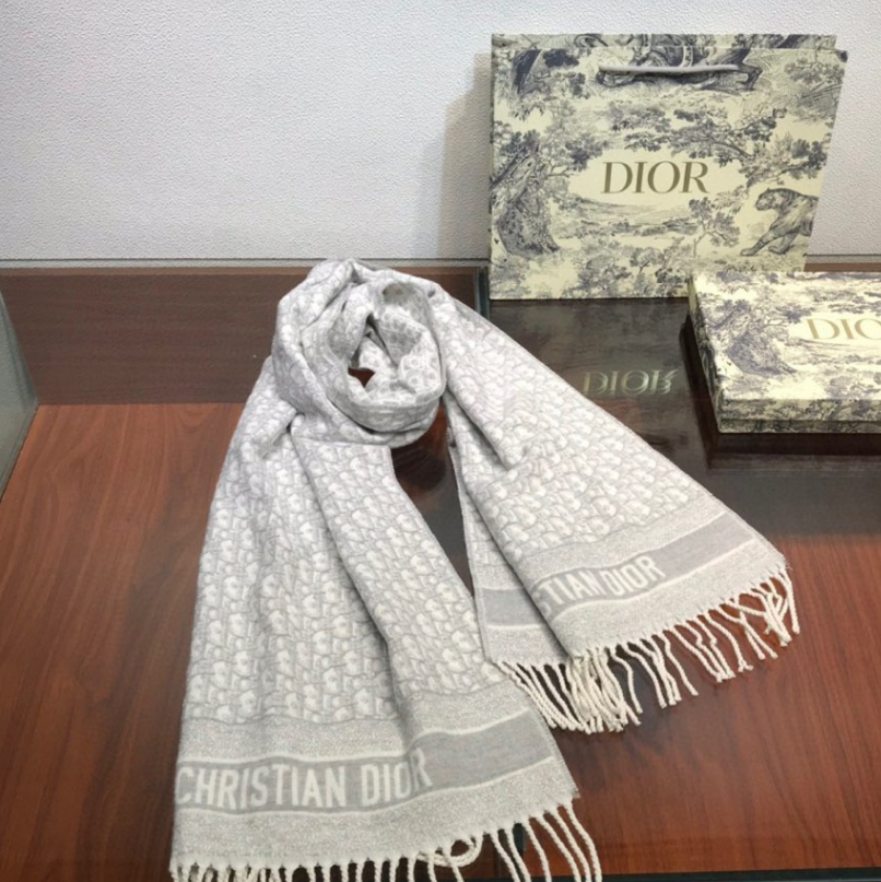 Dior Cashmere Monogram Jacquard Fringe Scarf for Women – product image 20