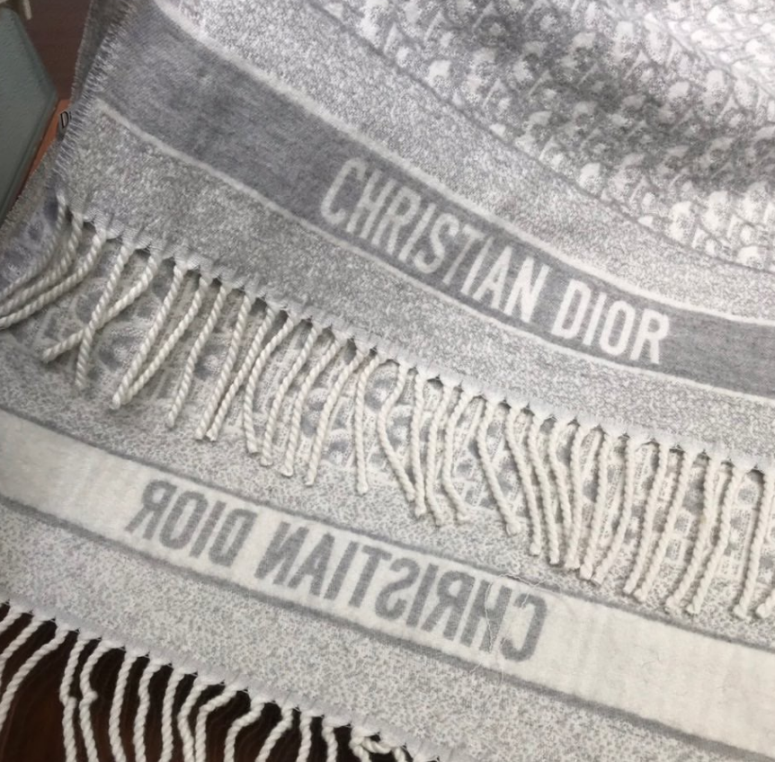 Dior Cashmere Monogram Jacquard Fringe Scarf for Women – product image 23