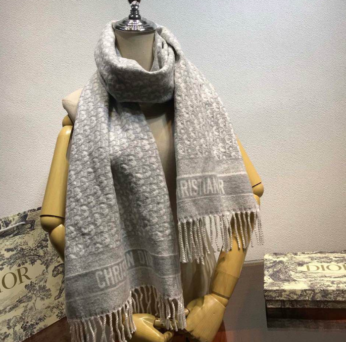 Dior Cashmere Monogram Jacquard Fringe Scarf for Women – product image 24