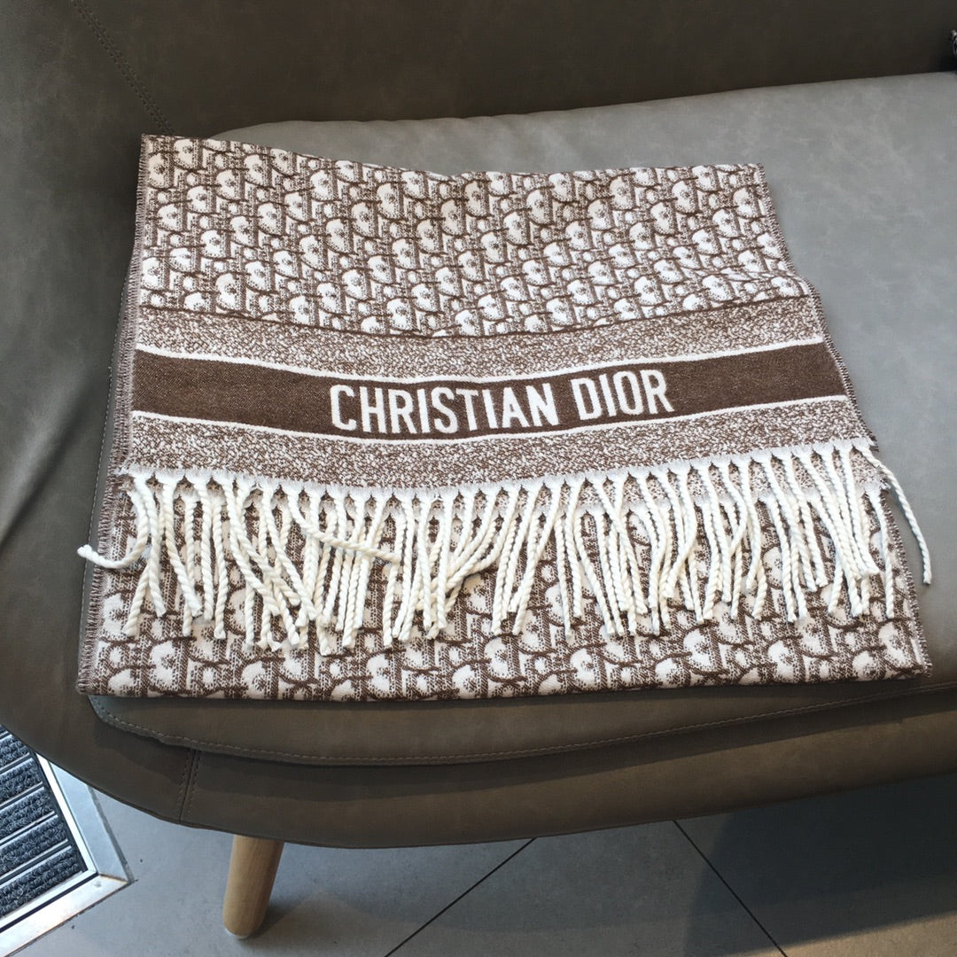Dior Cashmere Monogram Jacquard Fringe Scarf for Women – product image 31
