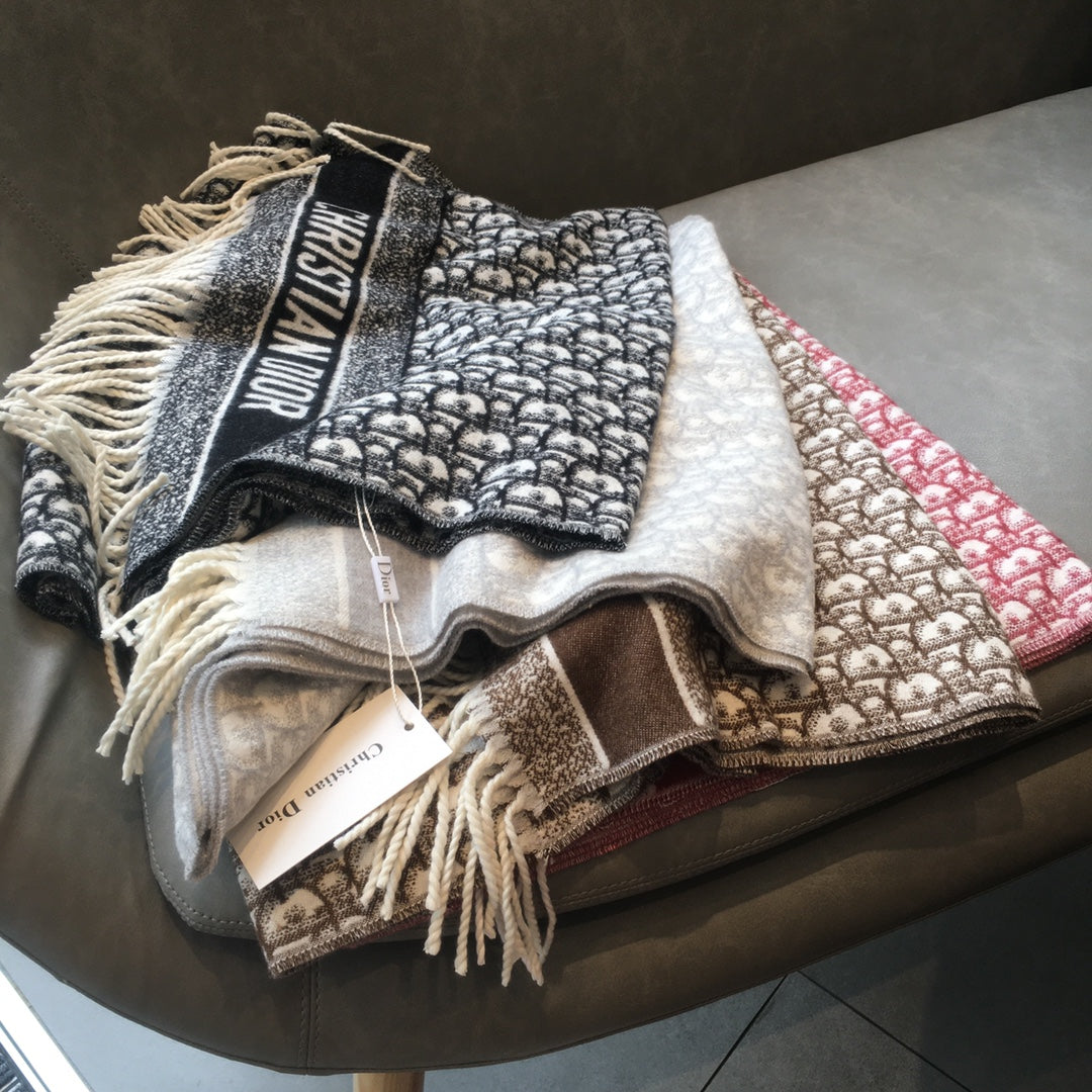Dior Cashmere Monogram Jacquard Fringe Scarf for Women – product image 36