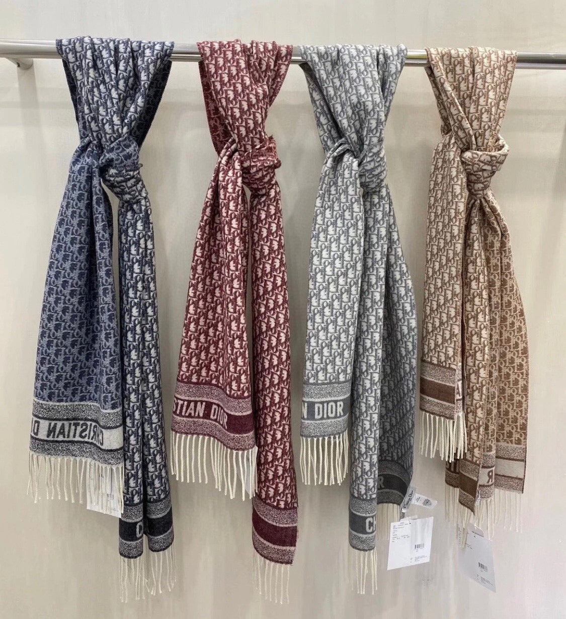 Dior Cashmere Monogram Jacquard Fringe Scarf for Women – product image 37