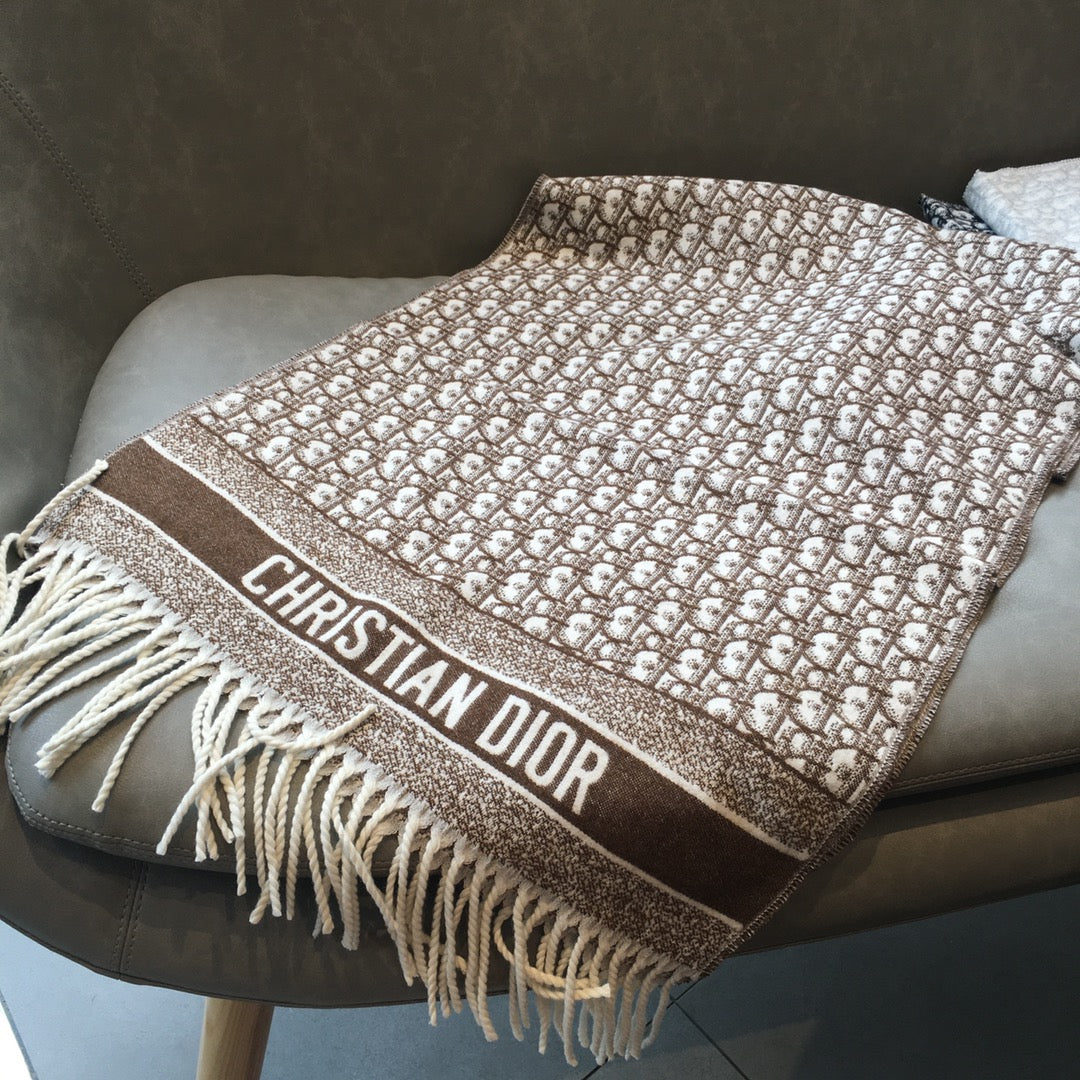 Dior Cashmere Monogram Jacquard Fringe Scarf for Women – product image 4