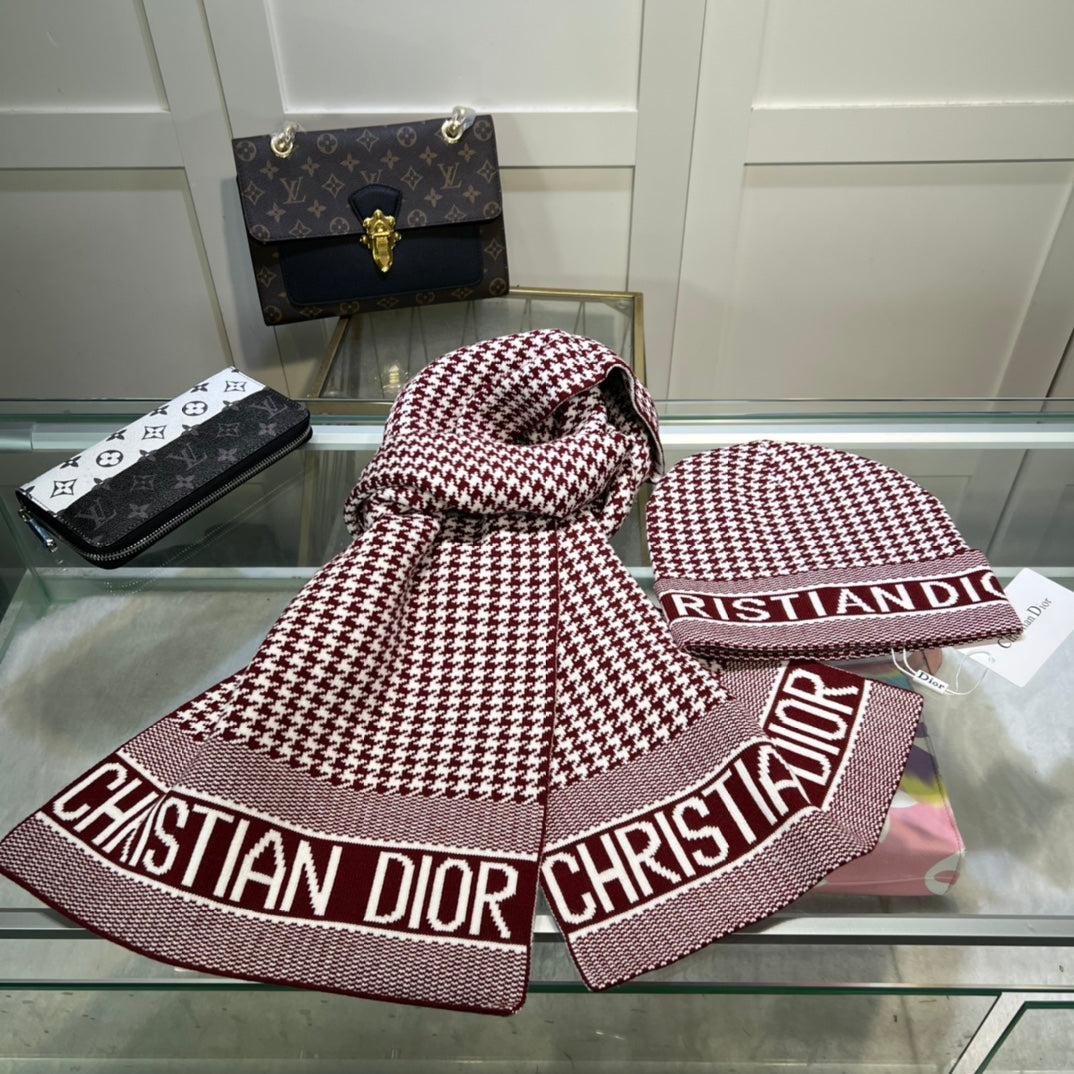 Dior Classic Houndstooth Cashmere Scarf Hat Set for Women – product image 22