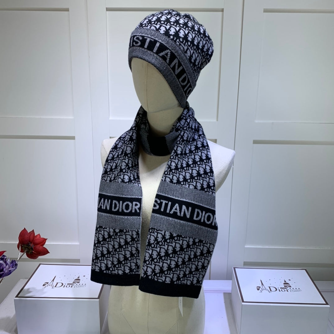 Dior Classic Monogram Cashmere Scarf Hat Set for Women – product image 11