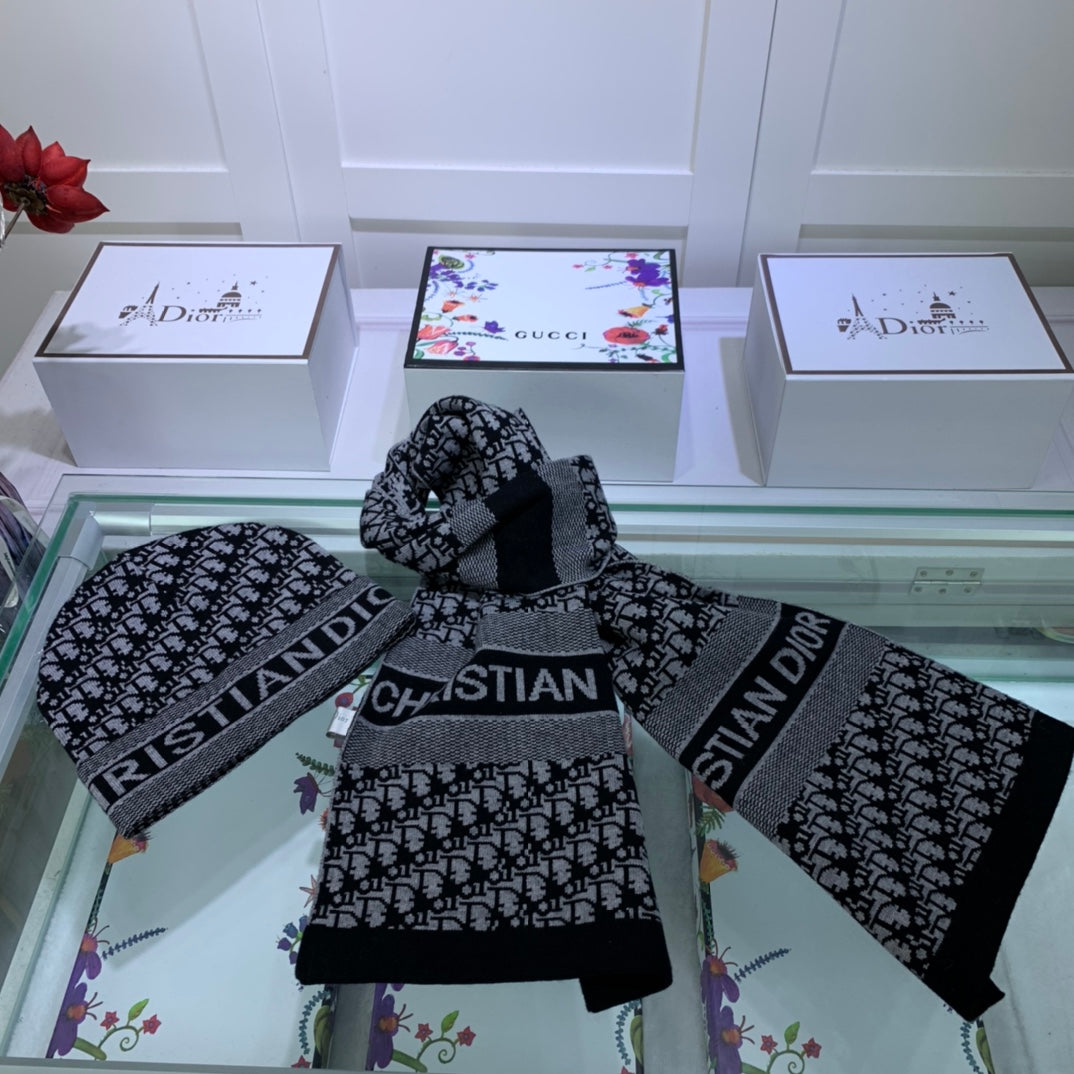Dior Classic Monogram Cashmere Scarf Hat Set for Women – product image 14