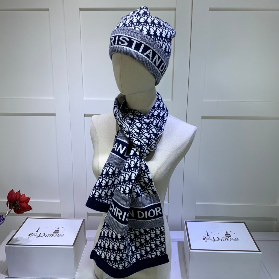 Dior Classic Monogram Cashmere Scarf Hat Set for Women – product image 8