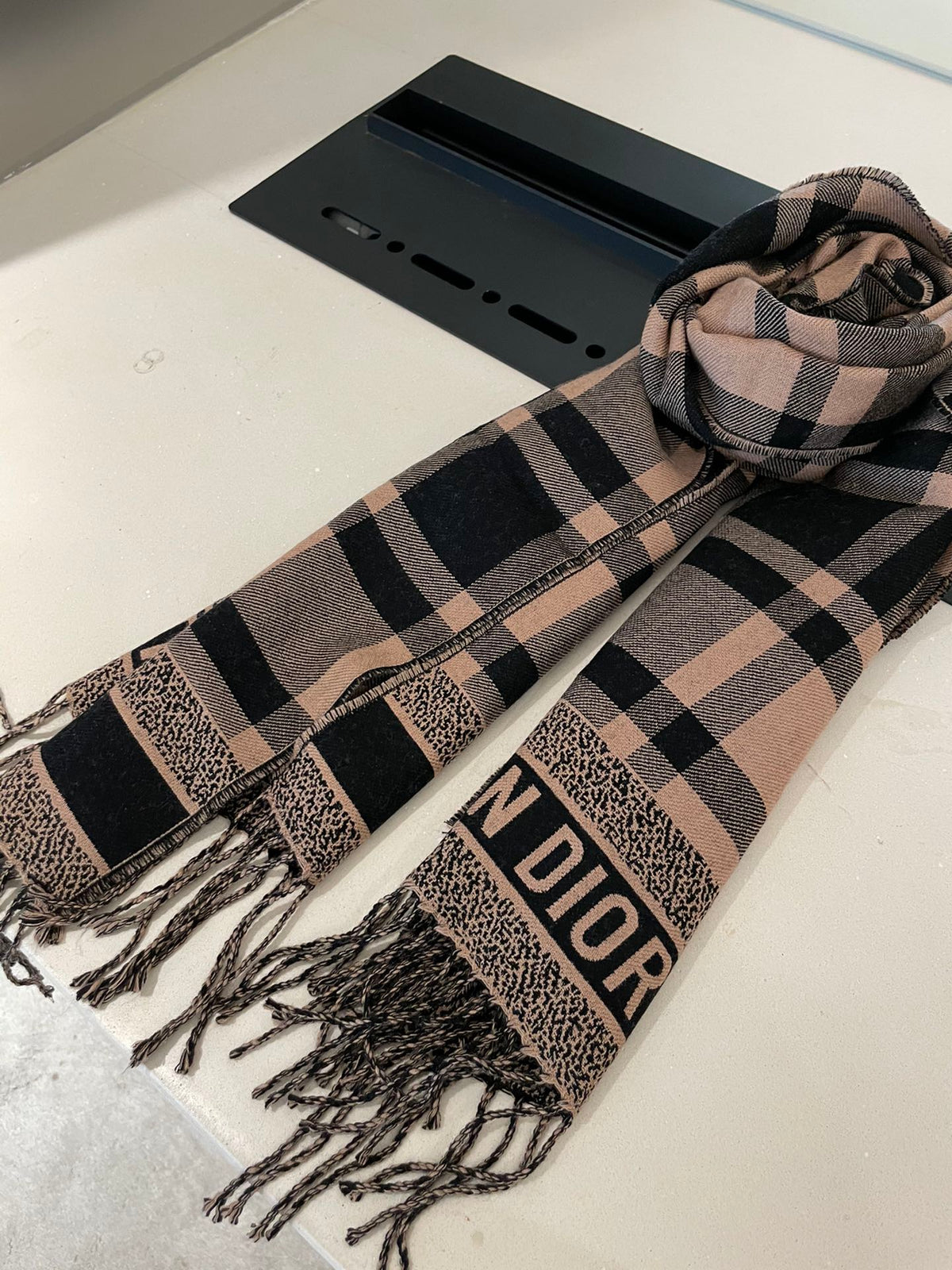 Dior Classic Plaid Fringed Cashmere Scarf Shawl for Women – product image 12