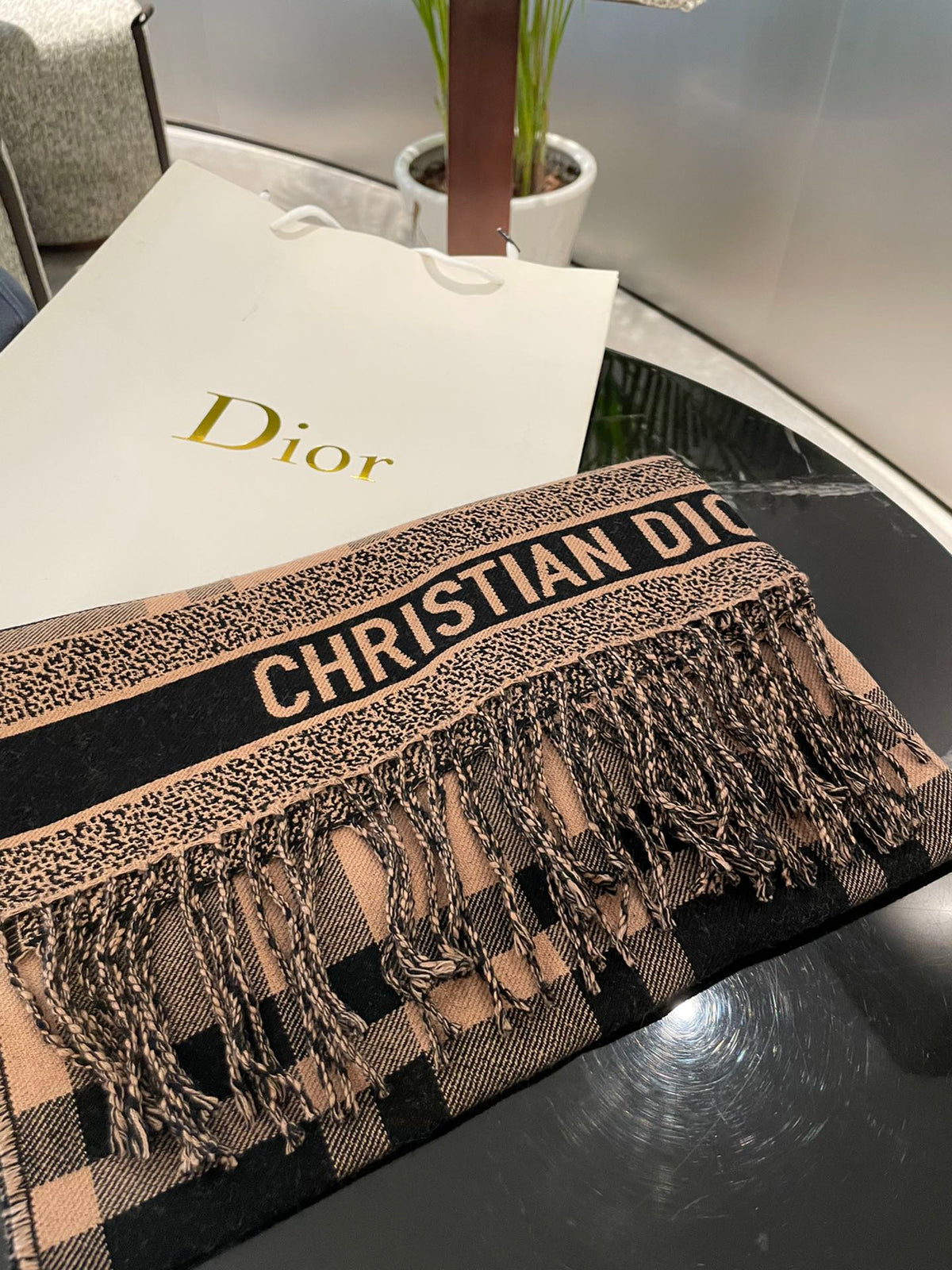 Dior Classic Plaid Fringed Cashmere Scarf Shawl for Women – product image 13