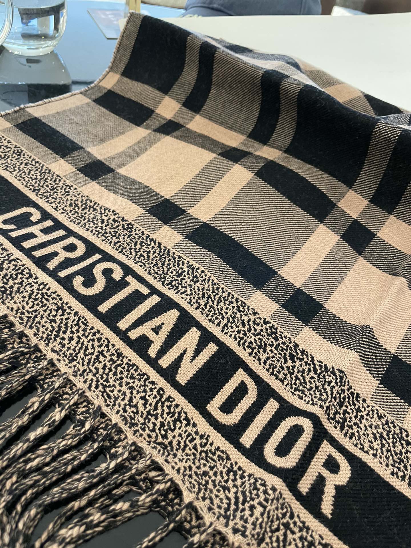 Dior Classic Plaid Fringed Cashmere Scarf Shawl for Women – product image 16
