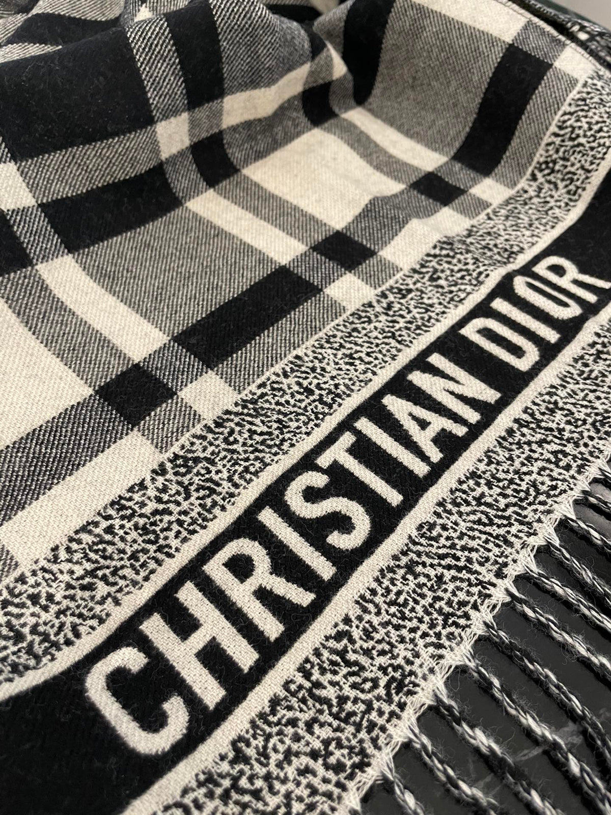 Dior Classic Plaid Fringed Cashmere Scarf Shawl for Women – product image 9