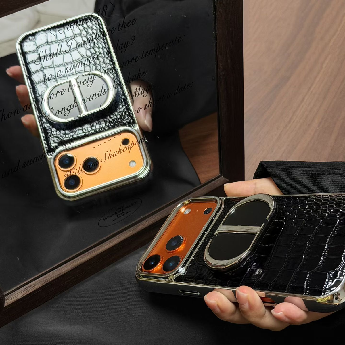 Dior croc ring stand case for iPhone 18 Pro Max – mirror detail