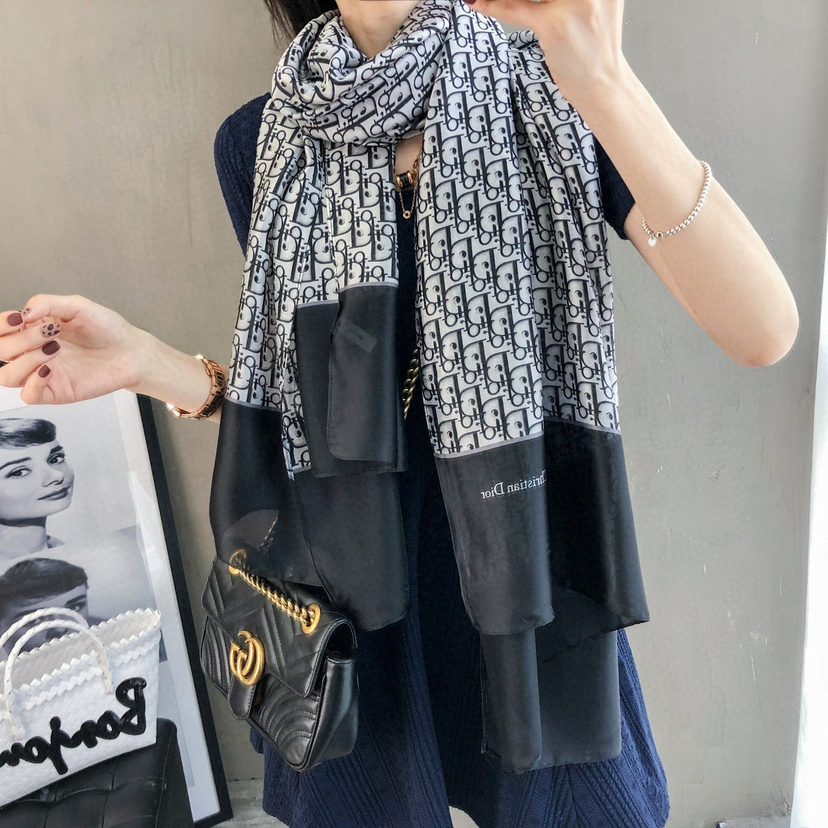 Dior Double-Sided Vintage Pattern Silk Scarf for Women – product image 10