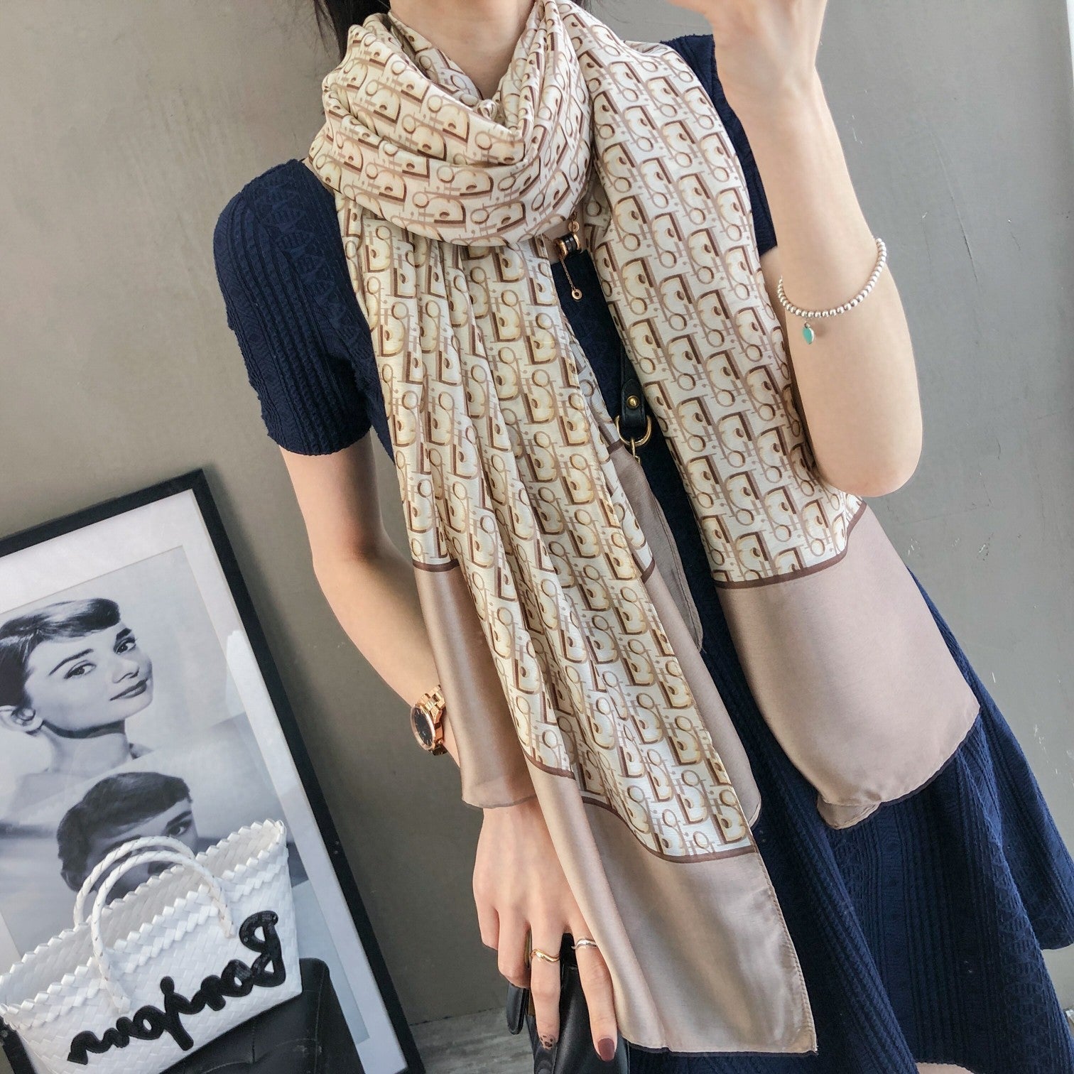 Dior Double-Sided Vintage Pattern Silk Scarf for Women – product image 12
