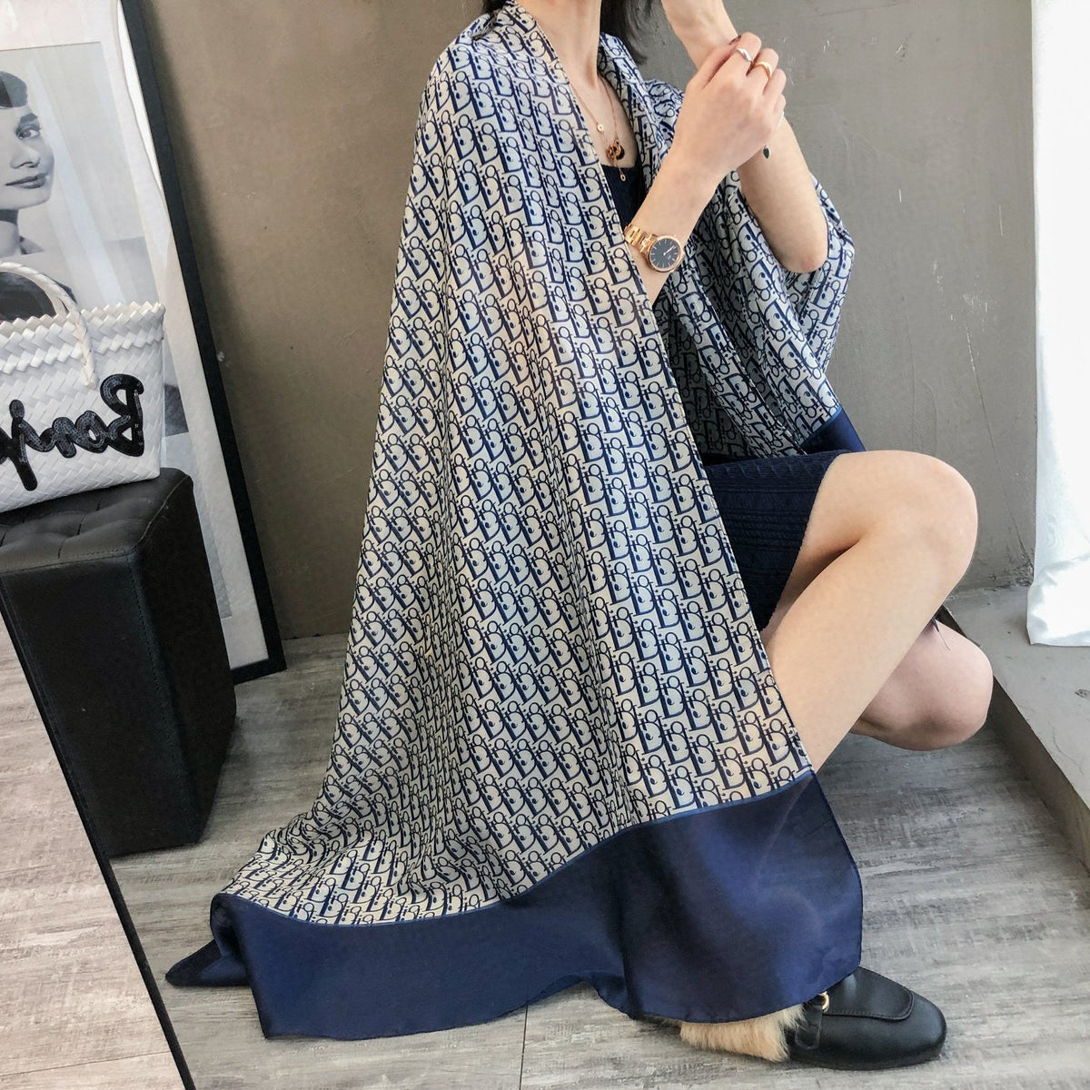 Dior Double-Sided Vintage Pattern Silk Scarf for Women – product image 9