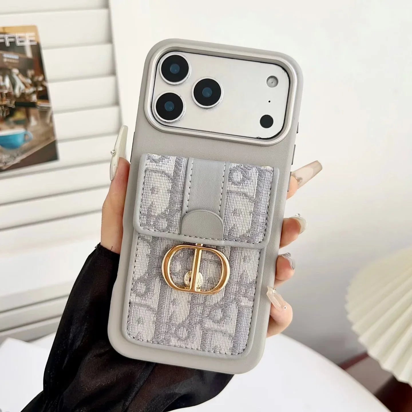 Dior iPhone 17 Pro Max Case with Wallet & 3 Straps – Black Luxury Crossbody Dior Phone Case