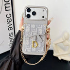 Dior iPhone 17 Pro Max Case with Wallet & 3 Straps – Gray Luxury Crossbody Dior Phone Case