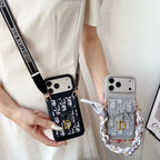 Dior iPhone 17 Pro Max Case with Wallet & 3 Straps – Gray Luxury Crossbody Dior Phone Case