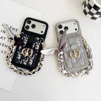 Dior iPhone 17 Pro Max Case with Wallet & 3 Straps – Black Luxury Crossbody Dior Phone Case