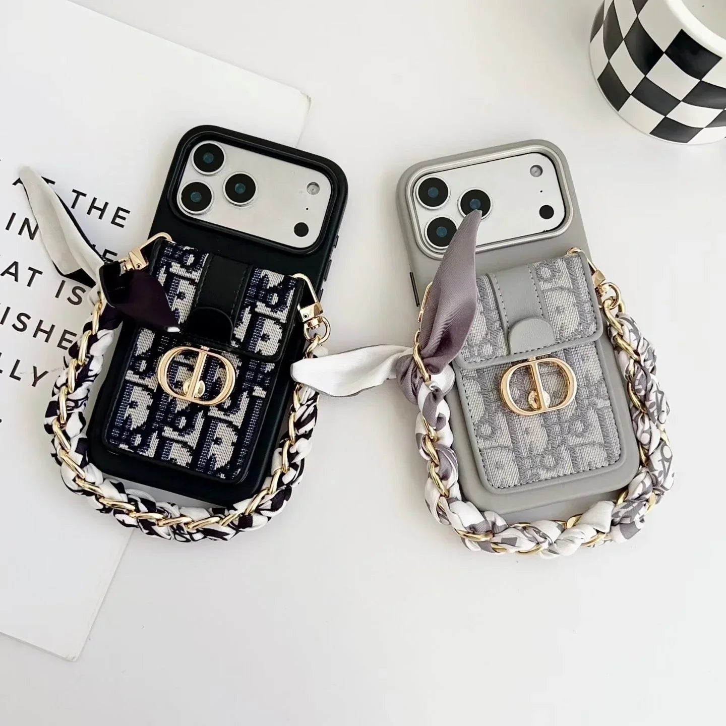 Dior iPhone 17 Pro Max Case with Wallet & 3 Straps – Luxury Crossbody Dior Phone Case