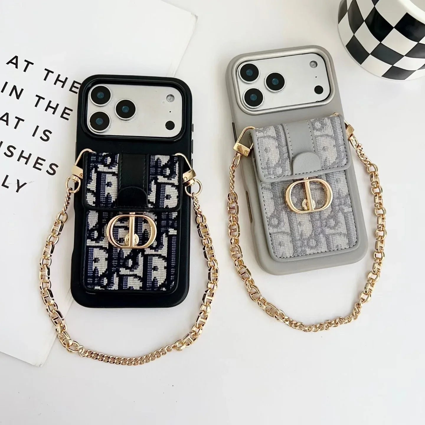 Dior iPhone 17 Pro Max Case with Wallet & 3 Straps – Black Luxury Crossbody Dior Phone Case