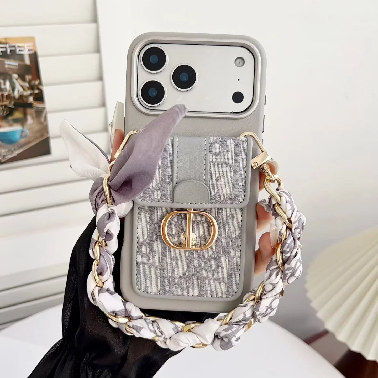 Dior iPhone 17 Pro Max Case with Wallet & 3 Straps – Luxury Crossbody Dior Phone Case