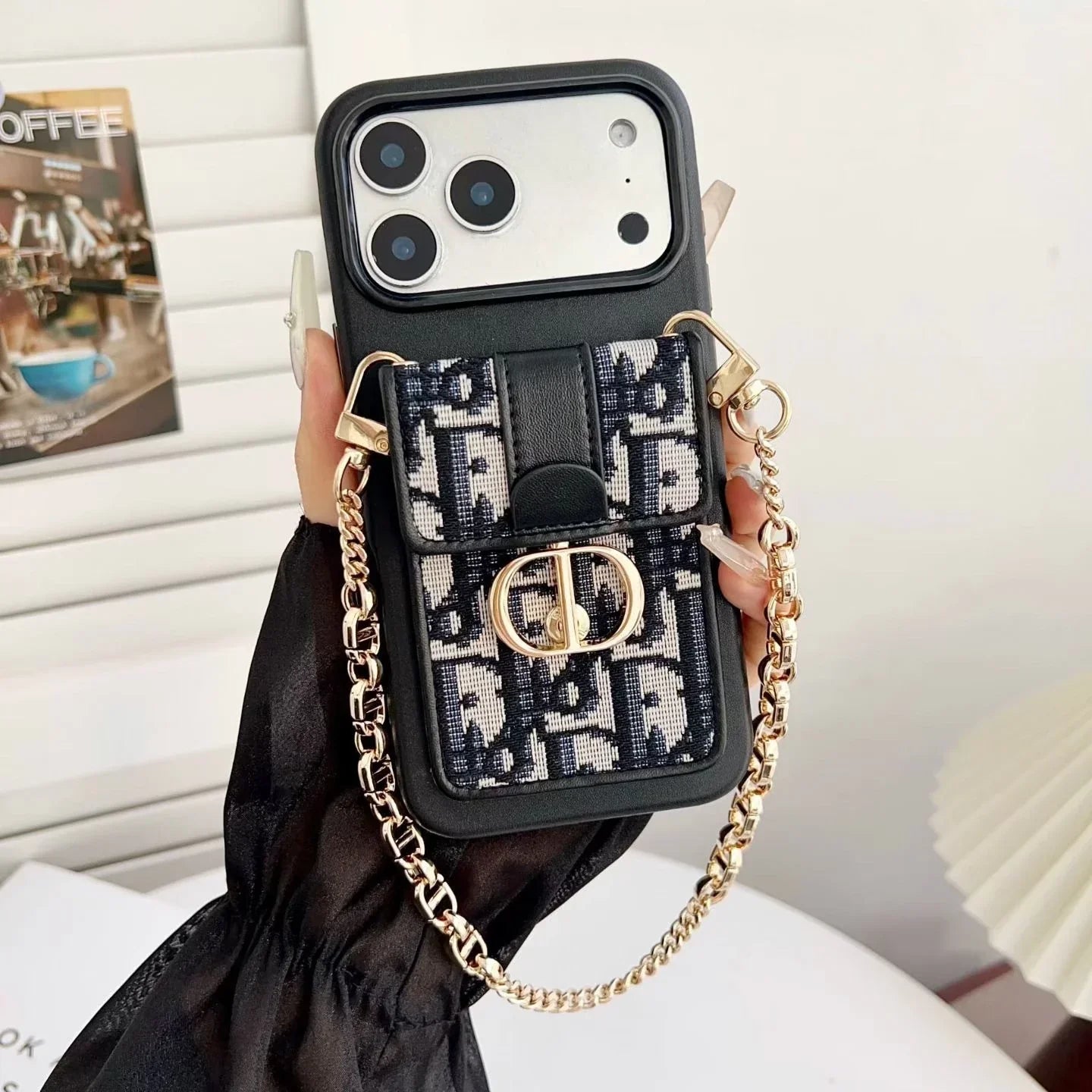 Dior iPhone 17 Pro Max Case with Wallet & 3 Straps – Luxury Crossbody Dior Phone Case
