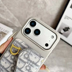 Dior iPhone 17 Pro Max Wallet Case with Card Holder – Gray Dior Oblique Flip Cover