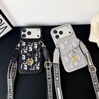 Dior iPhone 17 Pro Max Case with Wallet & 3 Straps – Gray Luxury Crossbody Dior Phone Case