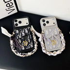 Dior iPhone 17 Pro Max Case with Wallet & 3 Straps – Gray Luxury Crossbody Dior Phone Case