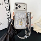 Dior iPhone 17 Pro Max Case with Wallet & 3 Straps – Black Luxury Crossbody Dior Phone Case