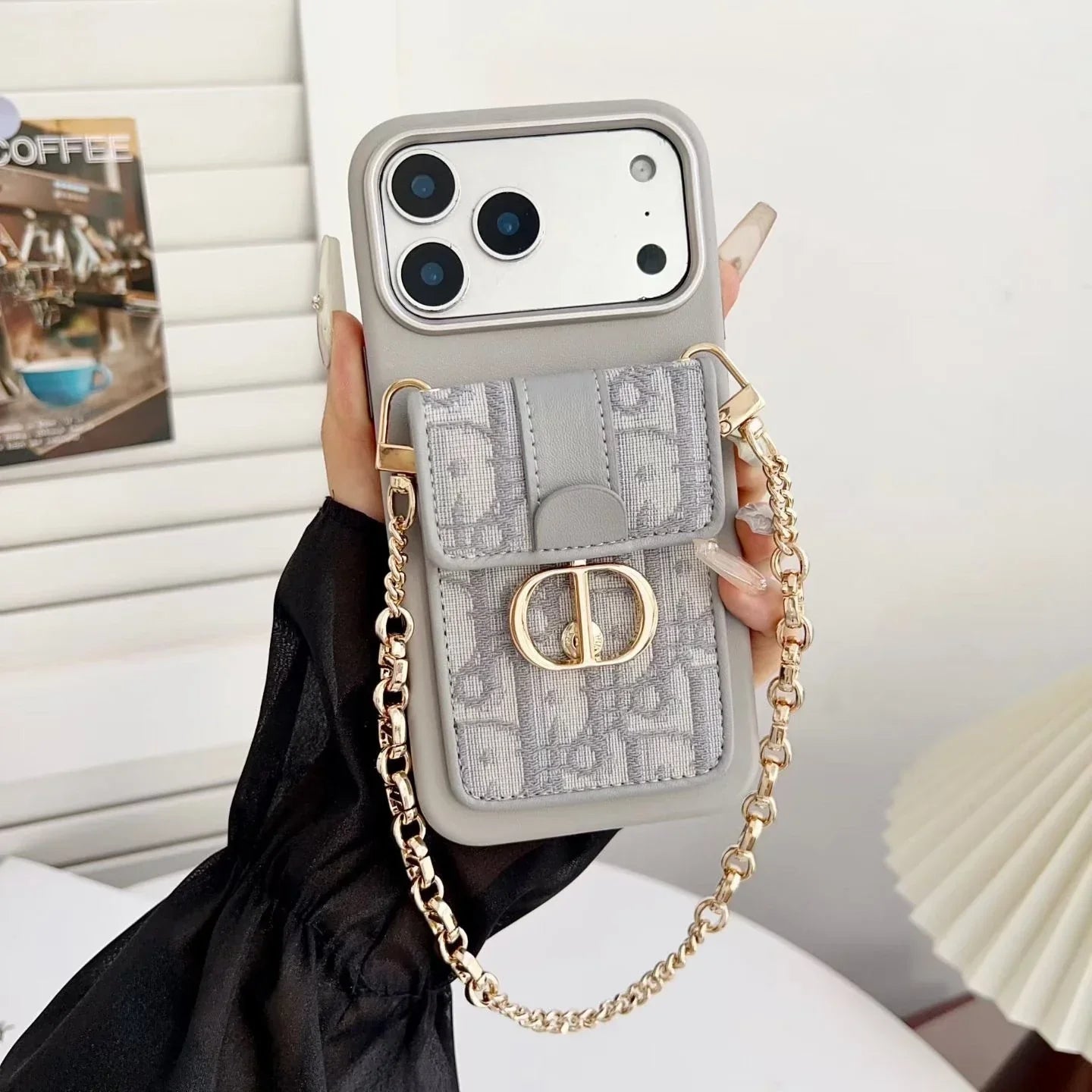 Dior iPhone 17 Pro Max Case with Wallet & 3 Straps – Luxury Crossbody Dior Phone Case