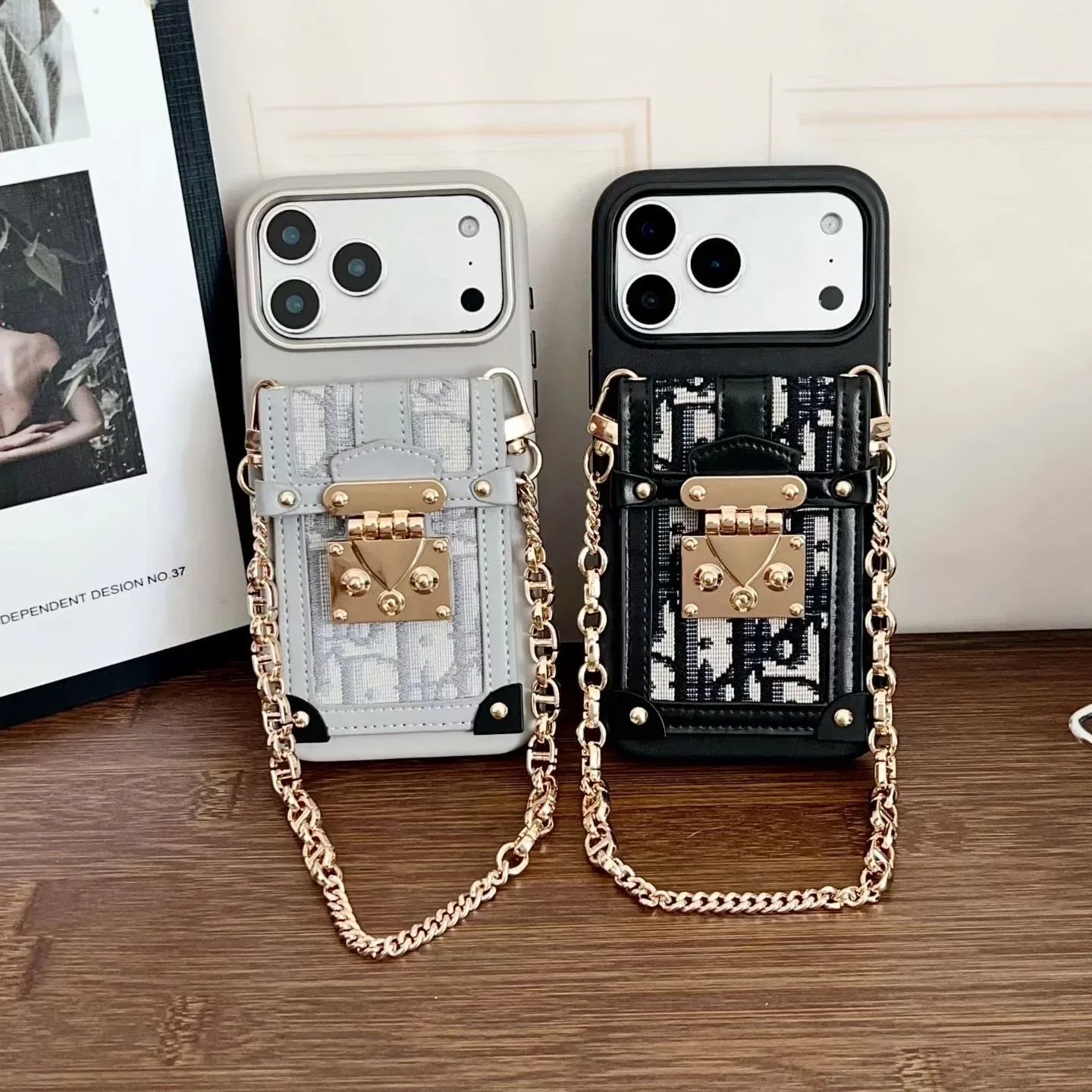 Dior iPhone 17 Pro Max Case with Wallet & 3 Straps – Gray Luxury Crossbody Dior Phone Case