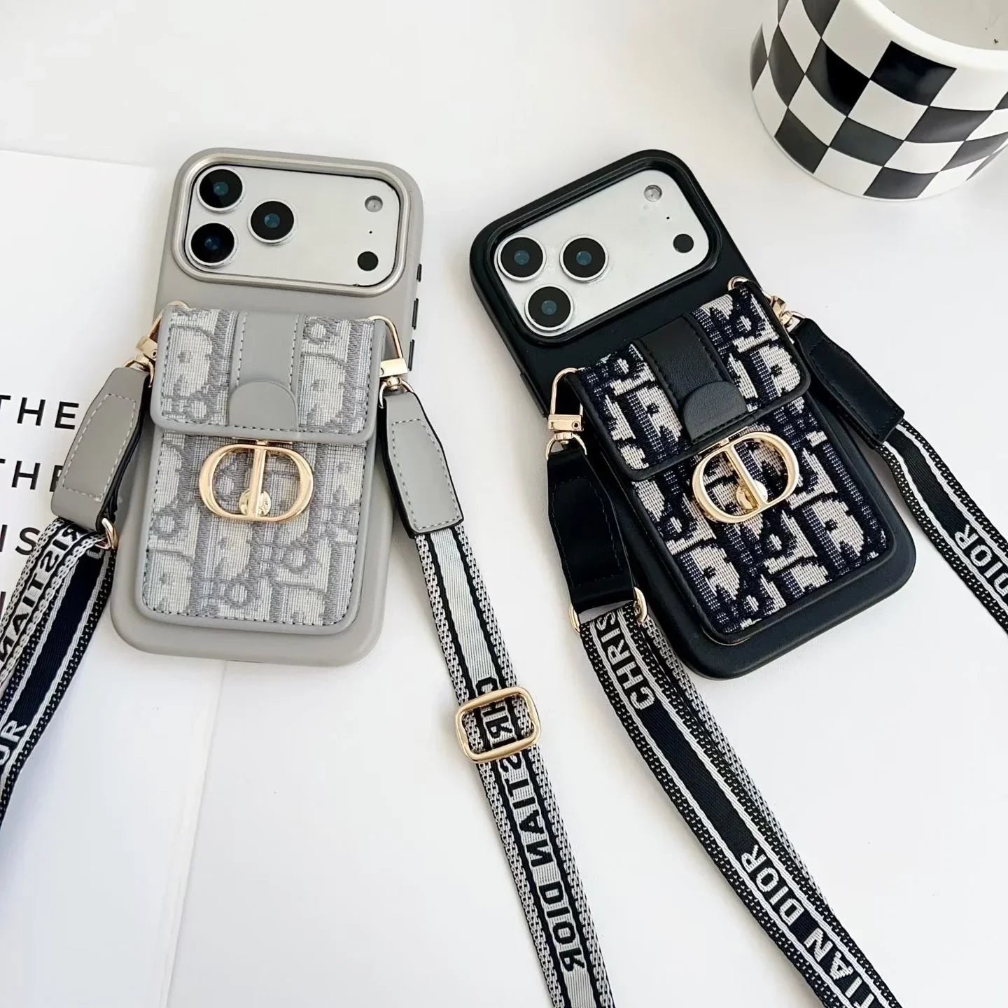 Dior iPhone 17 Pro Max Case with Wallet & 3 Straps – Luxury Crossbody Dior Phone Case