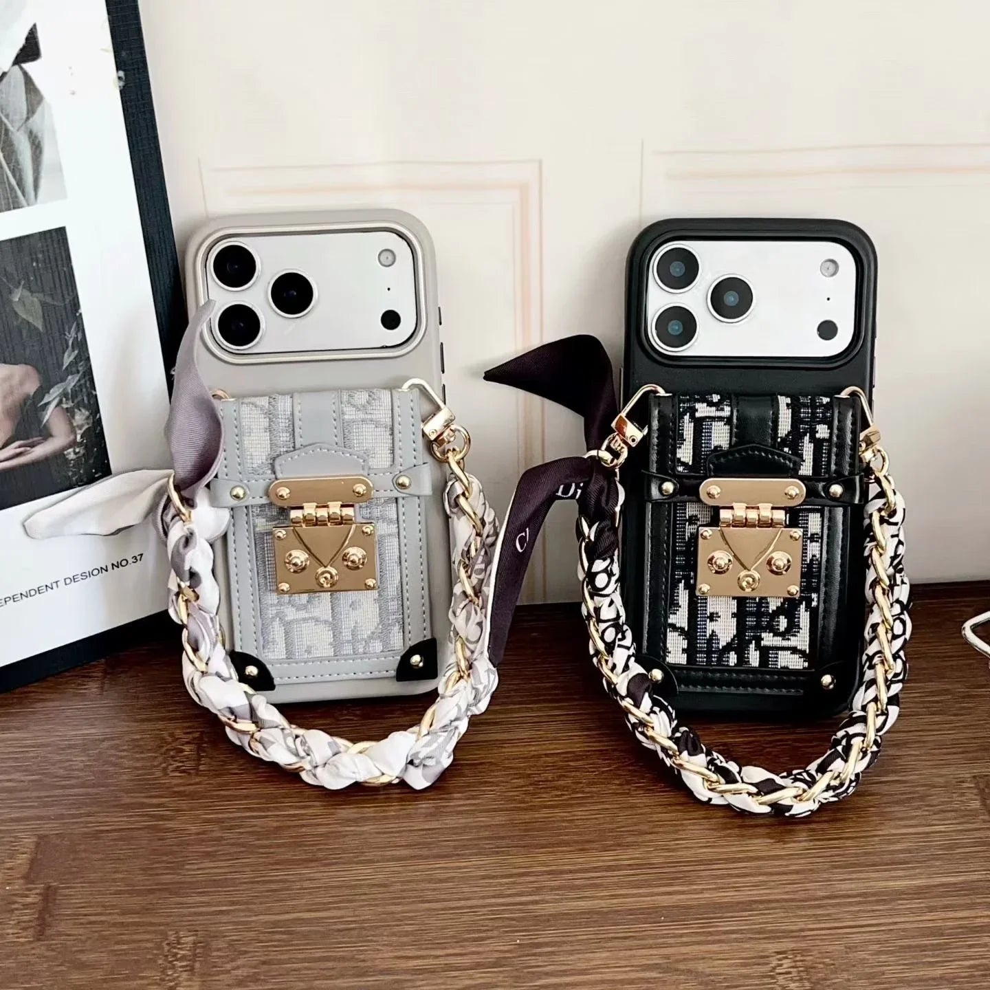 Dior iPhone 17 Pro Max Case with Wallet & 3 Straps – Gray Luxury Crossbody Dior Phone Case