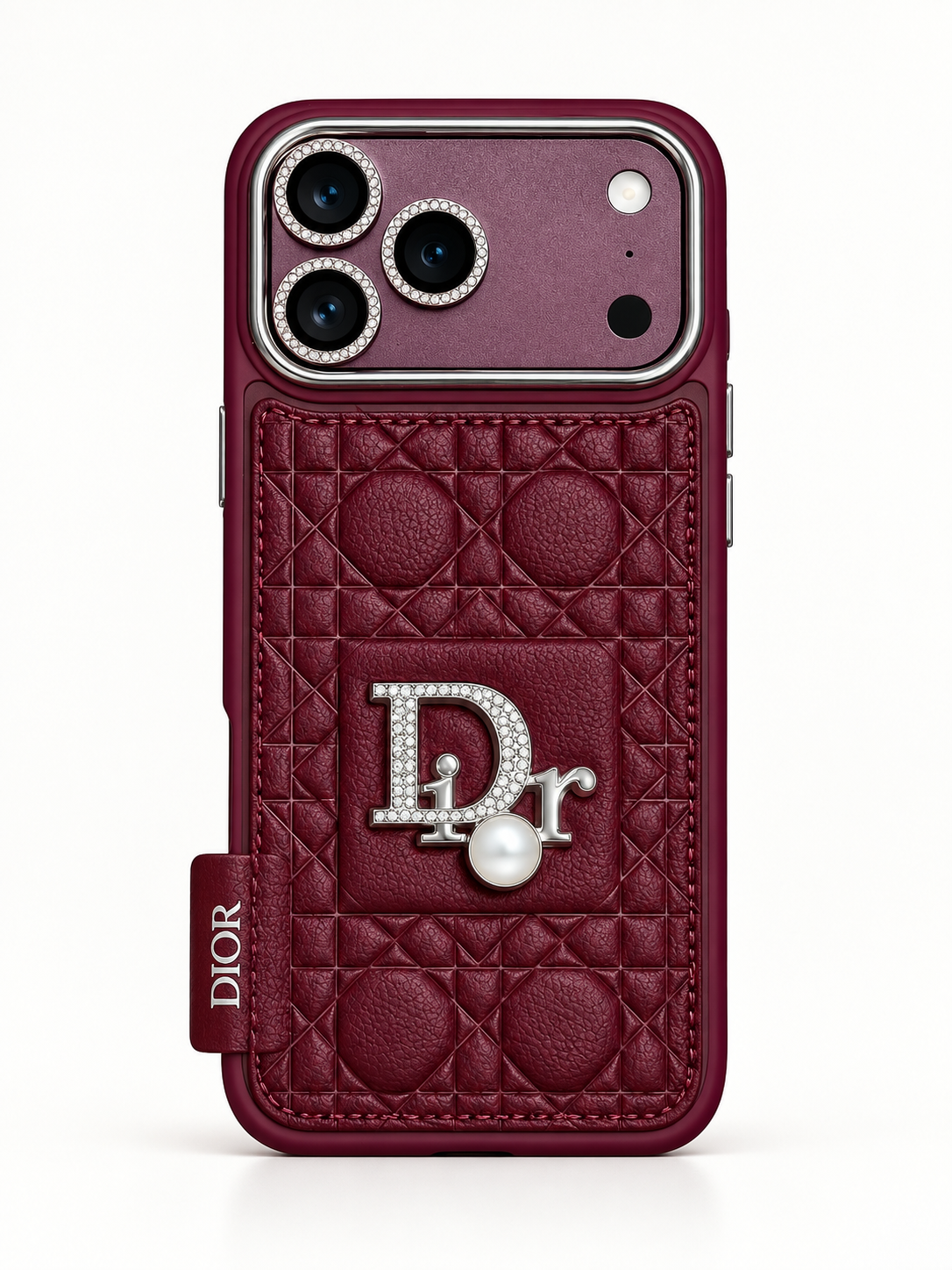 Dior Burgundy Quilted Pearl Case for iPhone 18 Pro Max