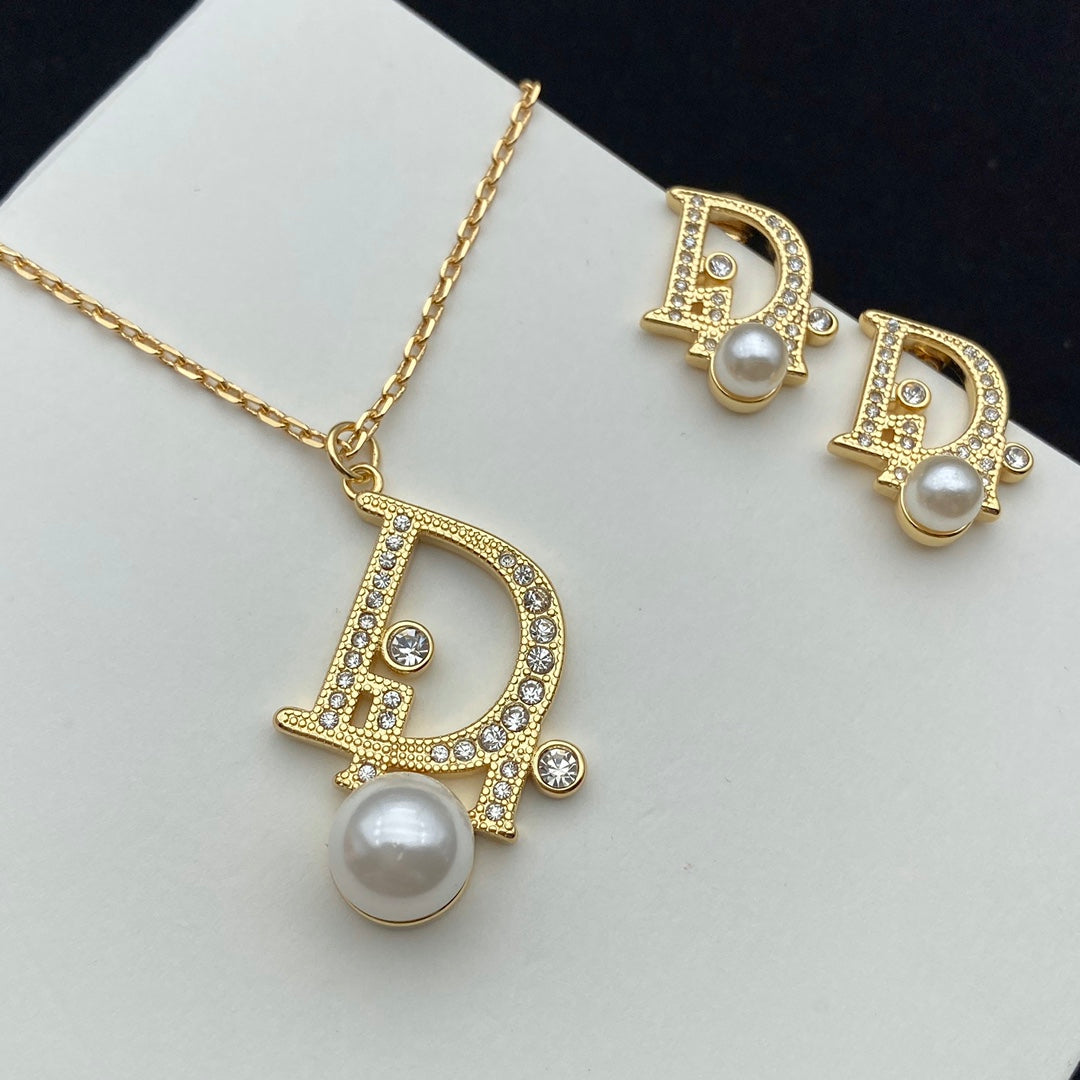 Dior Letters Pearl Earring Necklace Set – Luxury Designer Jewelry – product image 3